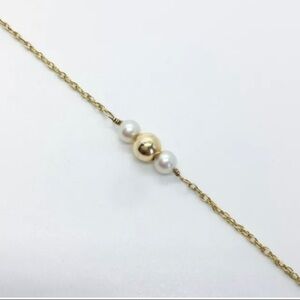 14K SOLID GOLD PEARL BEAD CHAIN BRACELET